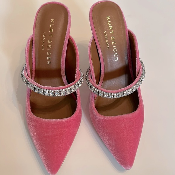 Kurt Geiger Shoes - Kurt Geiger Pink Velvet Pointed Toe Heels with Crystal Strap